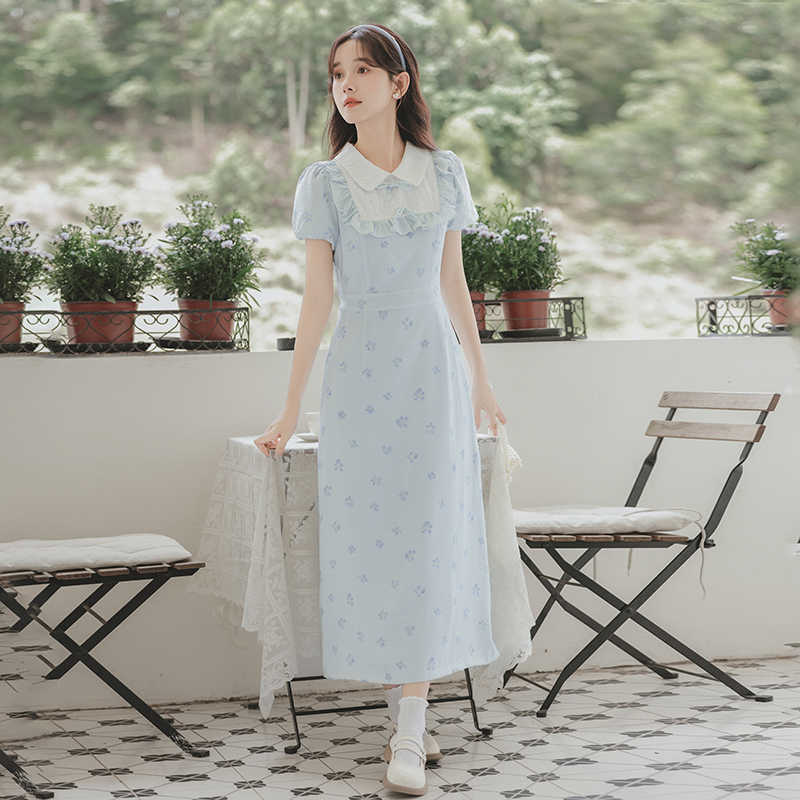 Vintage Bow Short Sleeve Dress Women's Summer Design Sense Niche Commuter College Style Dress Women 50