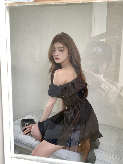 一字肩气质初恋蓬蓬短裙*2 Colors