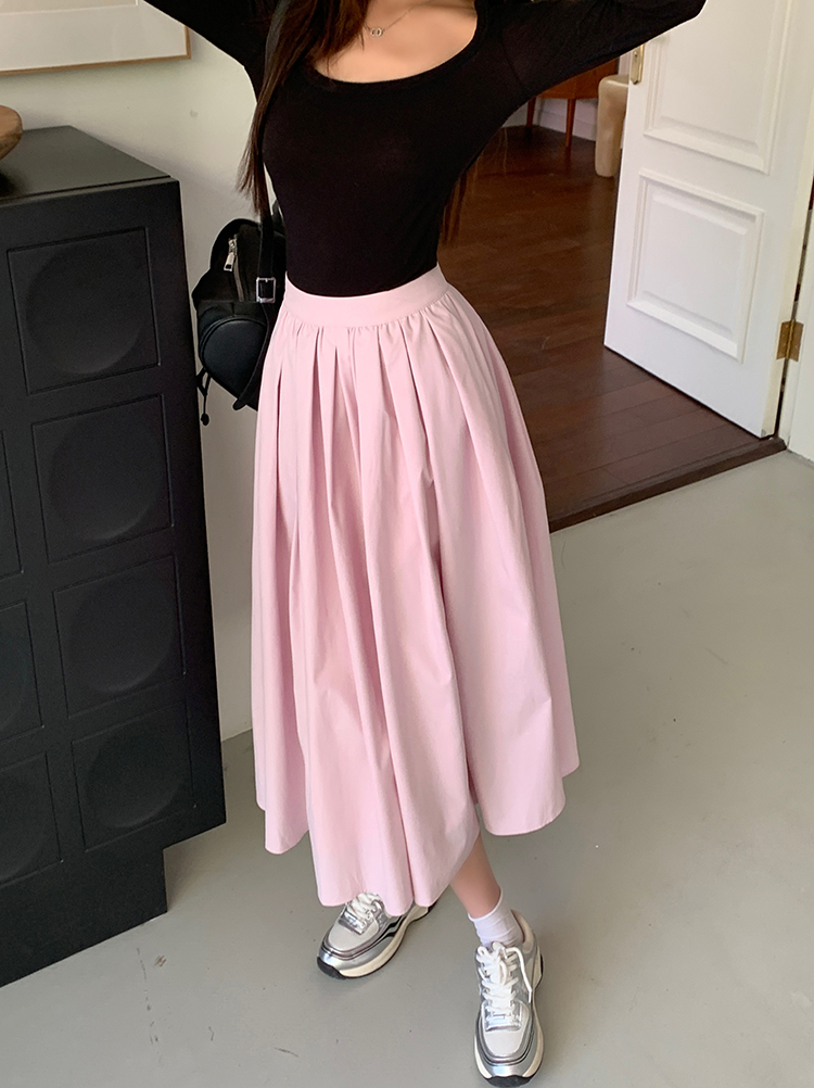 Real Shot 2023 Summer New Sweet Pink Large Swing A- line Pleated Dress for Women Skirt