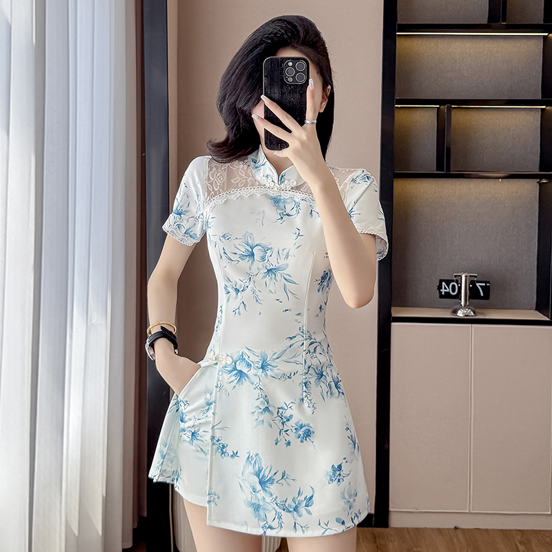 Real Shot Improved Cheongsam New Gentle Youthful Style Elegant High-end Girl Petite Two-piece Set