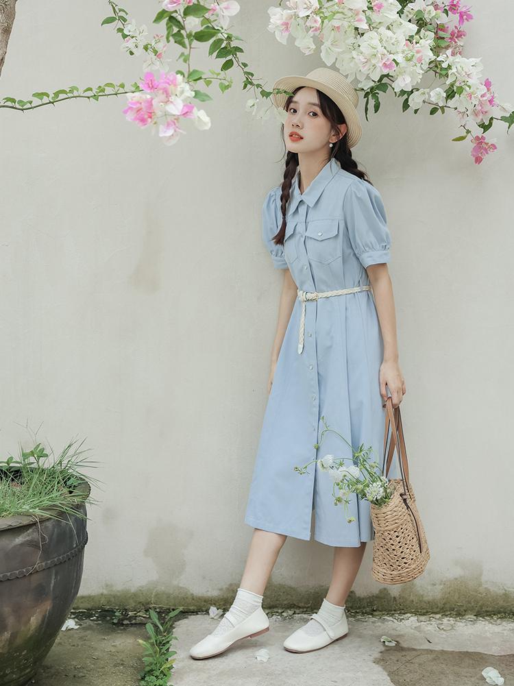 No Less than 125 Real Shot Spot Artistic Fresh Shirt Waist-Tight Dress