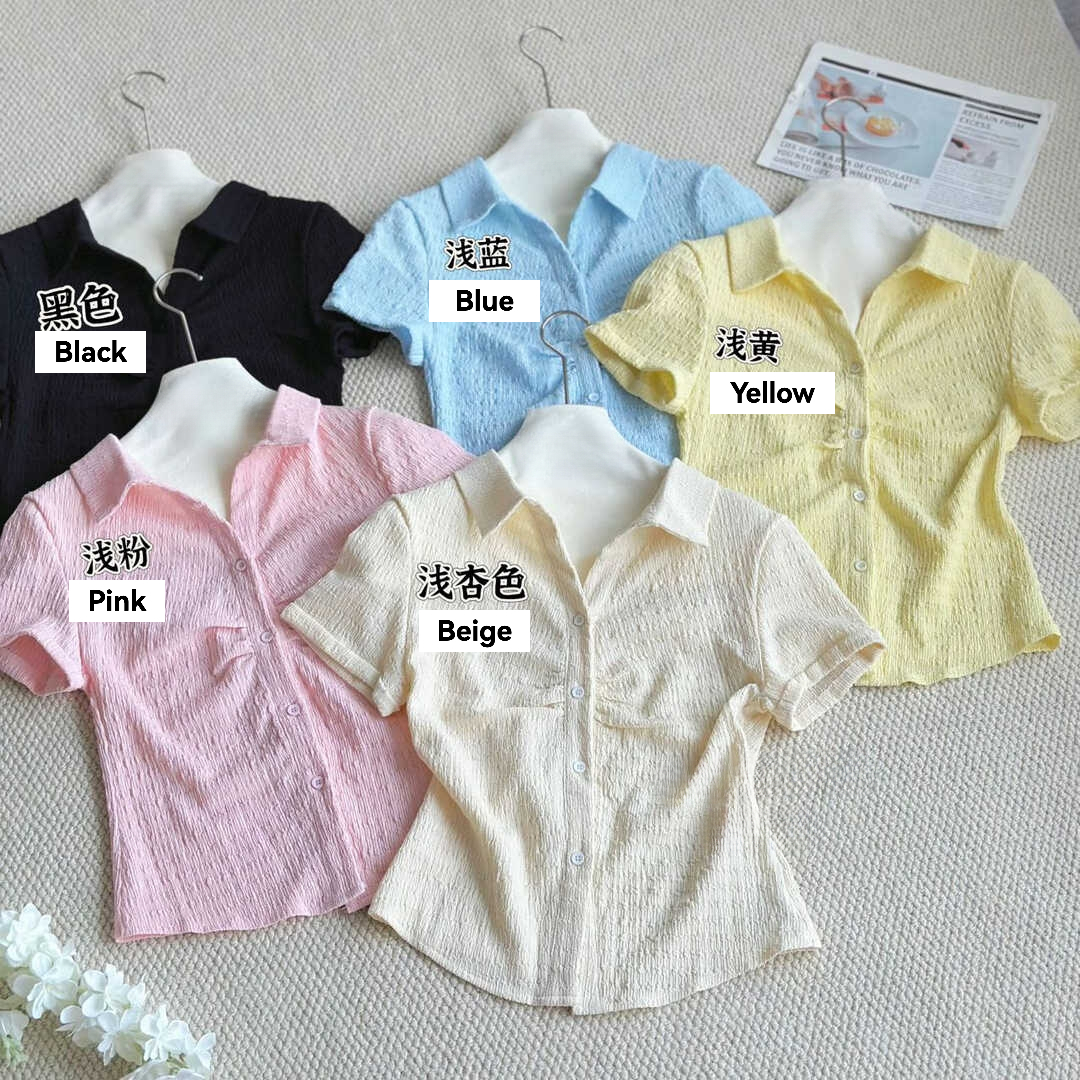 RINA Sweet Ruched Blouse 甜美褶皱短袖衬衫*4 Colors