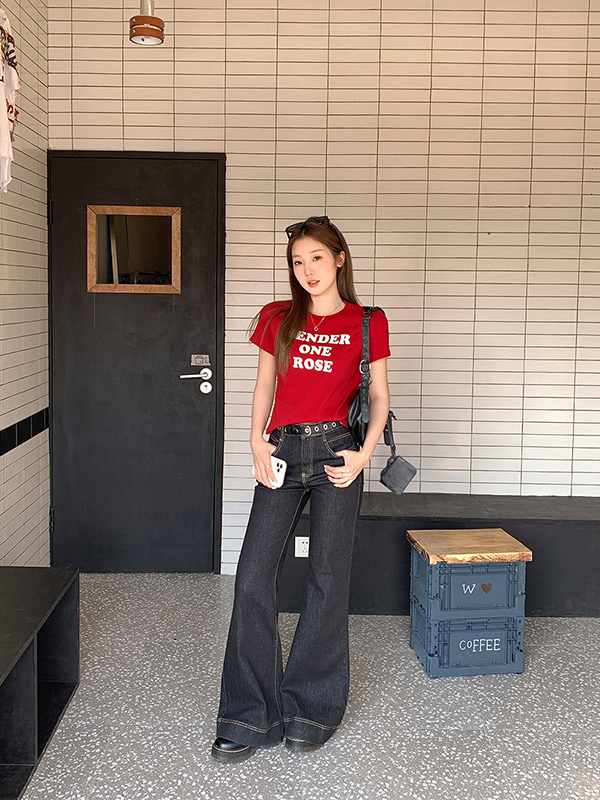 Real Shot Real Price Summer 2025 New Round Neck Slim Fit Slimming Regular Shoulder Short Sleeve T-Shirt Women Letter Print Top