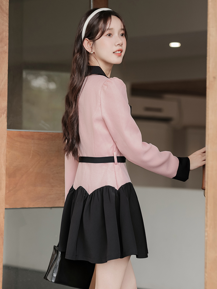 法式粉色娃娃领连衣裙* Size S