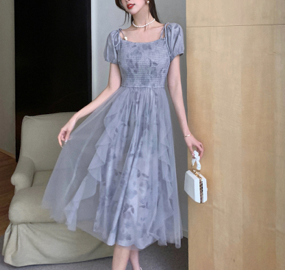 Romantic Ruched Tulle Dress 温柔系褶皱拼接网纱连衣裙*2Colors