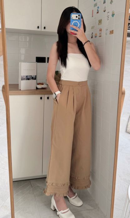 RINA Sweet Ruffle Wide Leg Pants 甜美木耳边阔腿九分裤*6 Colors