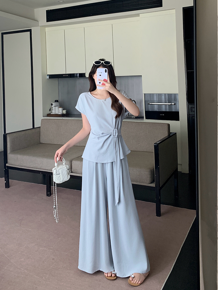 LUMEA Flutter Sleeve Tie Top & Wide Leg Pants Set 飞飞袖绑带上衣+阔腿裤两件套*2 Colors
