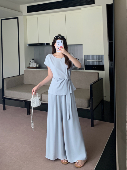 LUMEA Flutter Sleeve Tie Top & Wide Leg Pants Set 飞飞袖绑带上衣+阔腿裤两件套*2 Colors