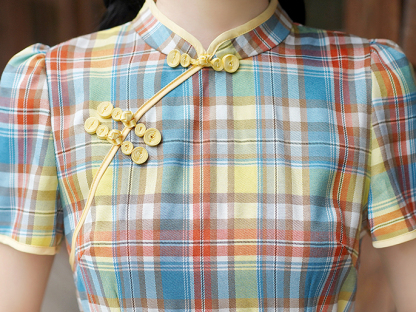 复古格子中式连身裙*2 Colors