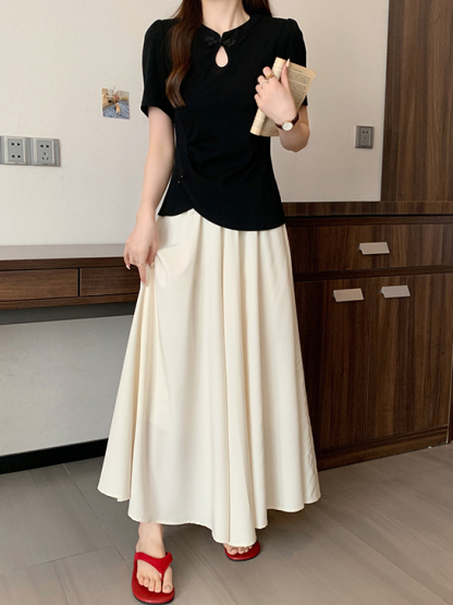 新中式镂空盘扣短袖T恤 New Chinese Style Hollow Out Button Short Sleeve T-Shirt