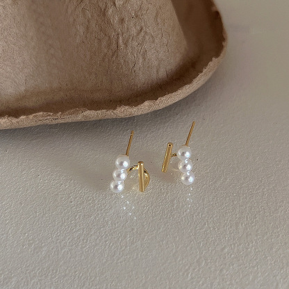 个性双层金属珍珠耳钉