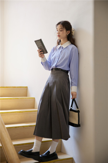 Old-school Color Block Striped Shirt 复古撞色纹长袖衬衫