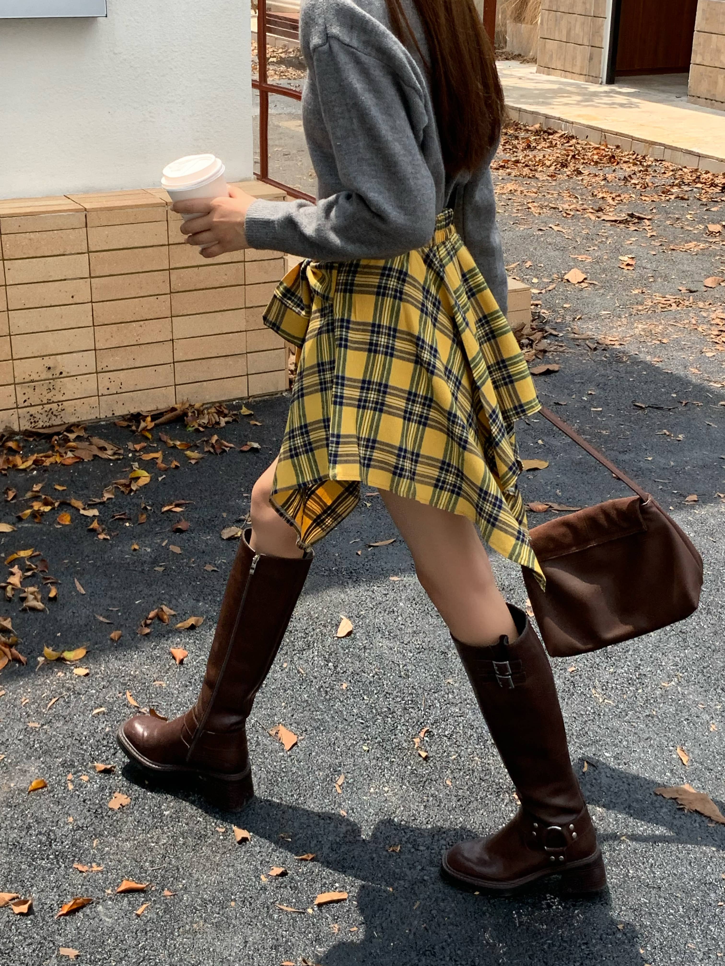Plaid Ribbon-Tie Asymmetrical Skirt 不规则绑带格纹短裙*4 Colors