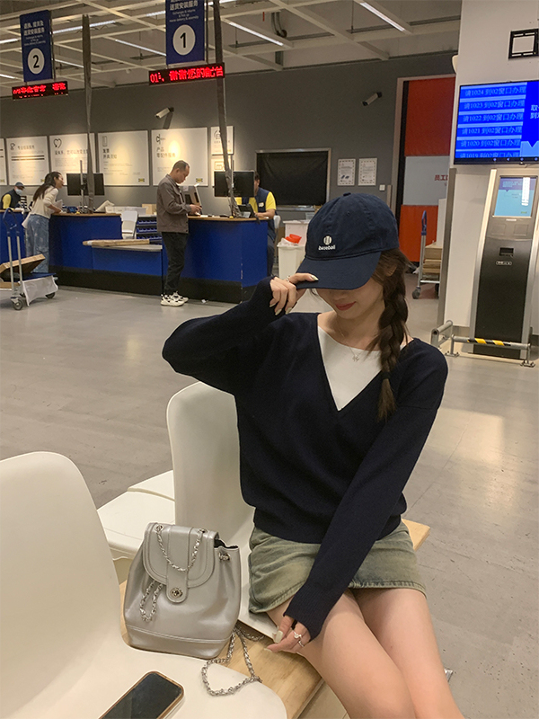 慵懒撞色假两件毛衣* 2 Colors