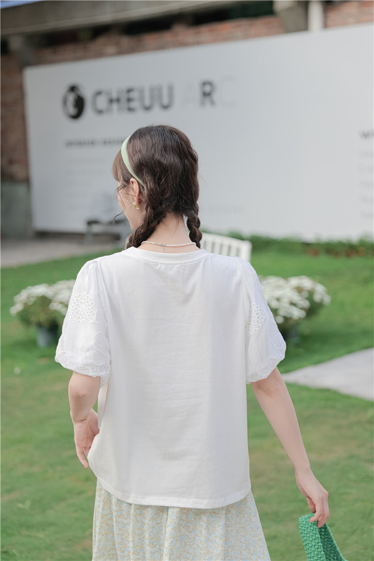 Floral Patterned Puff Sleeve Tee 植物印花泡泡袖T恤*2 Colors