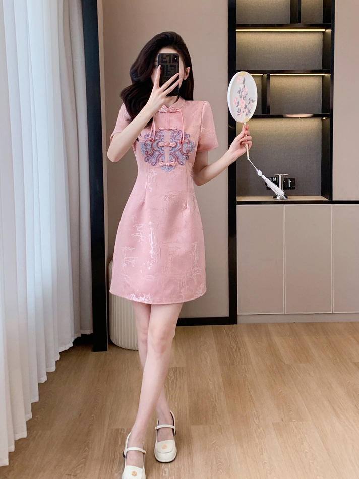 盘扣旗袍连衣裙 New Jacquard New Chinese Style Improved Elegant Fashion Buttoned Cheongsam Dress