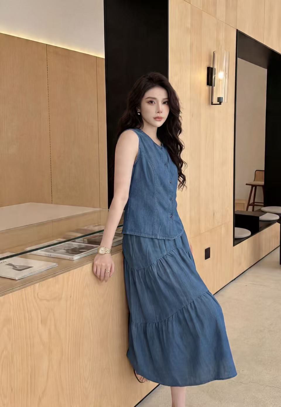 背心牛仔蛋糕裙两件套*2 Colors
