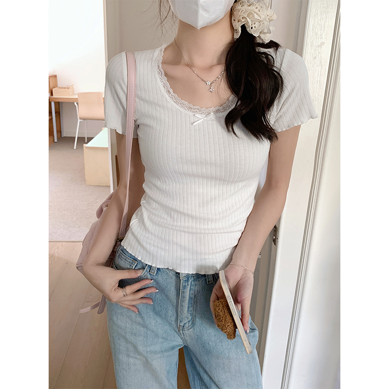 Lace Trim Bow Top 纯欲蕾丝边蝴蝶结上衣*3 Colors
