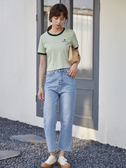 Contrast Border Crop Top 撞色边短款T恤