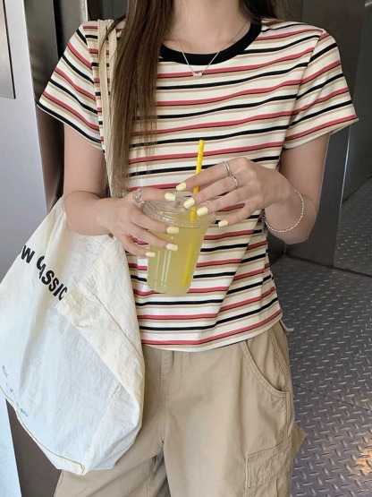 RINA Contrast Stripe Tee 韩系撞色条纹T恤*3 Colors