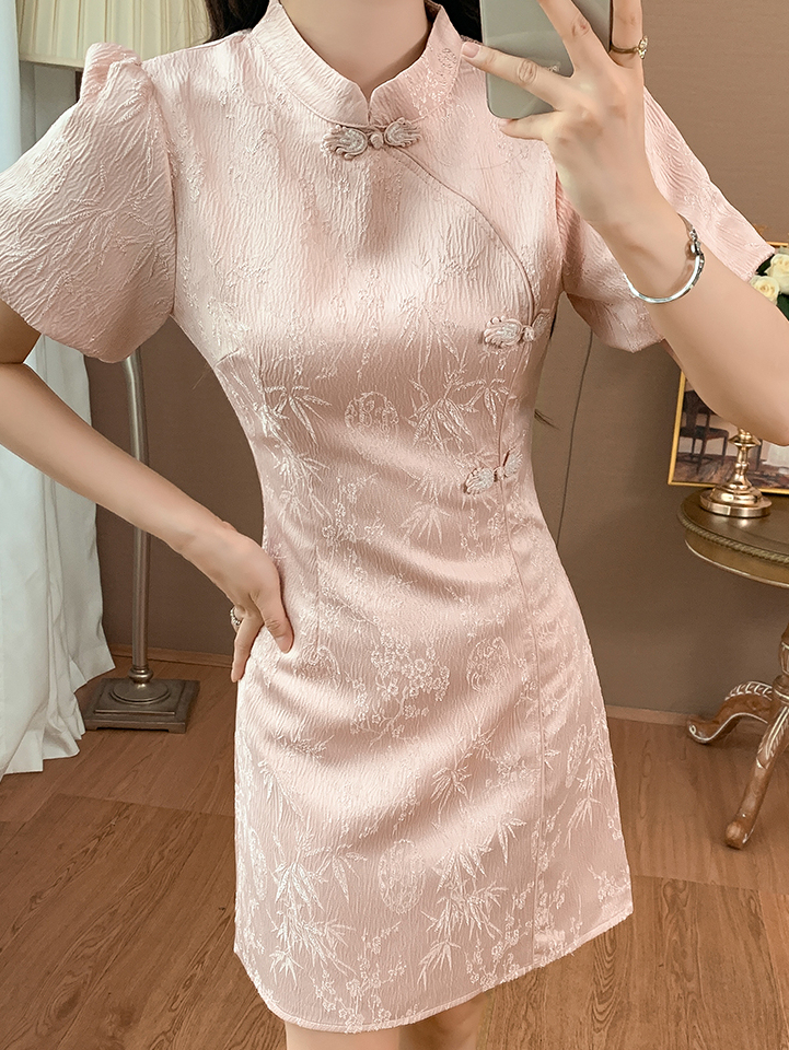 盘扣提花连身裙*2 Colors