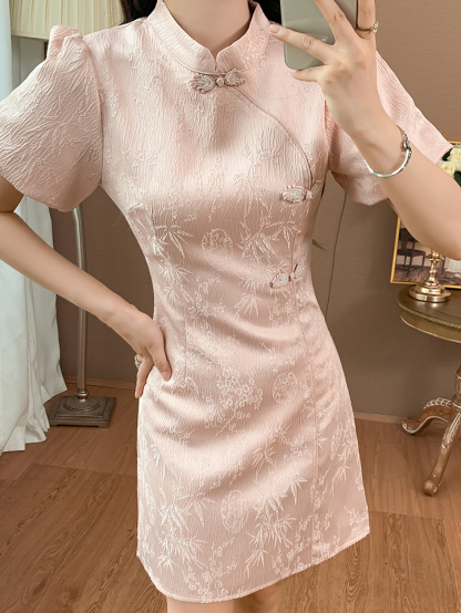 盘扣提花连身裙*2 Colors