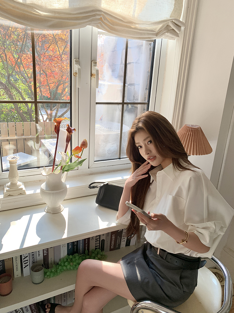 Real Shot 2025 Spring Summer New Design Sense Color Block Elegant Fashion Shirt Dress Women Waist-Cinching Short Dress