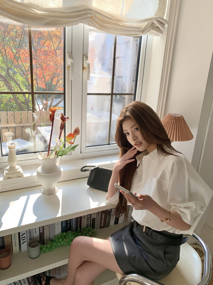 Real Shot 2025 Spring Summer New Design Sense Color Block Elegant Fashion Shirt Dress Women Waist-Cinching Short Dress