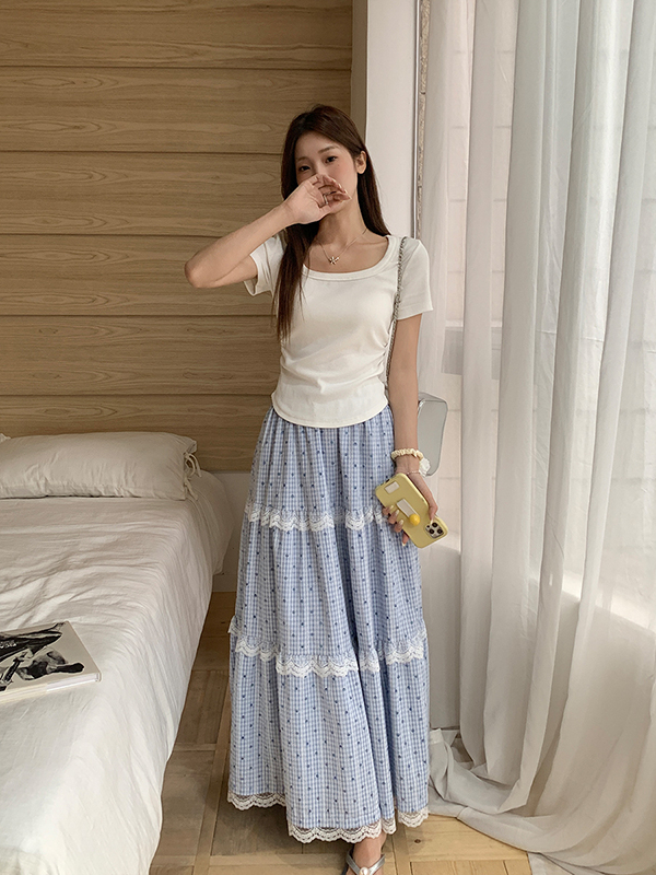 Taro Purple Pure Desire Ruched Square Neck Short Sleeve T-Shirt 方领抽褶短款T恤