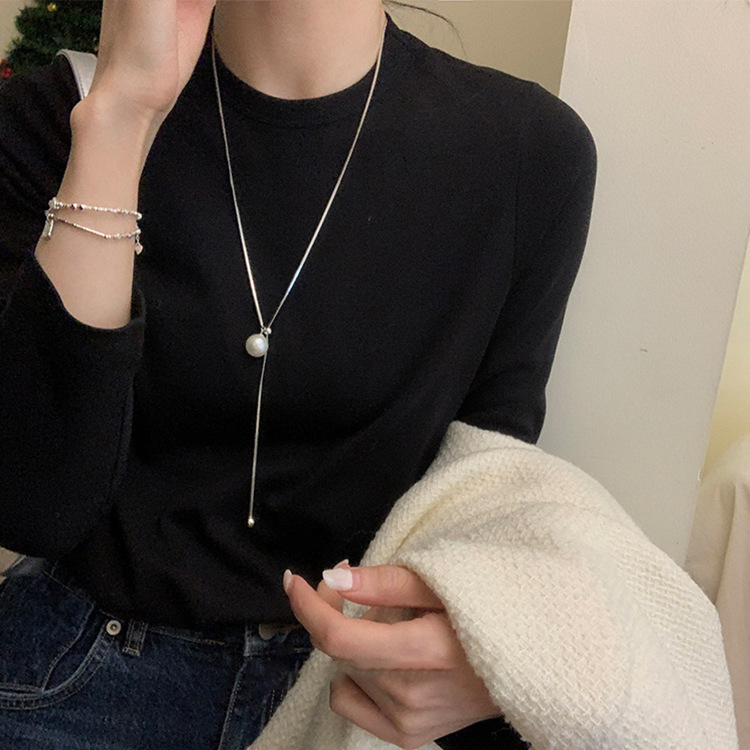 Pull-out Pearl Long Necklace for Women, Unique Design, Niche Retro Style, Simple and Versatile, Elegant Choker Sweater Chain