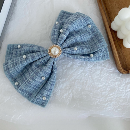  Thick Tweed Bow-Knot Hairpin 粗花呢珍珠三层蝴蝶结发夹*4色 
