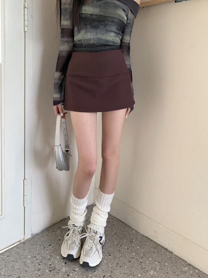 Real Shot 2024 Spring and Summer New Side Slit Yoga Half Culottes Women's Anti-Exposure American A- line Skirt