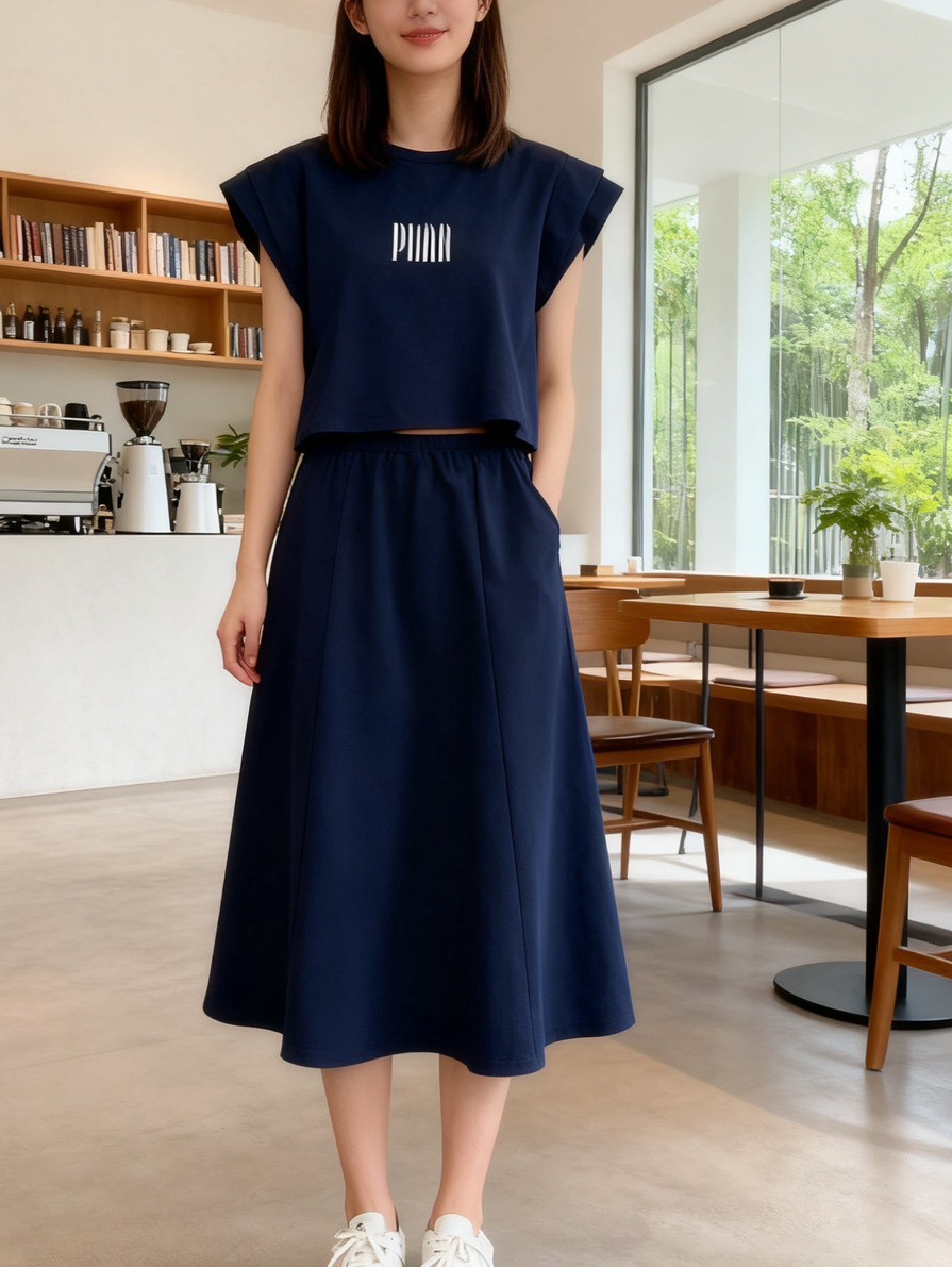 Polo 字母上衣+开叉裙套装*4 Colors