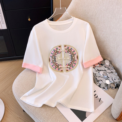 Contrast Embroidered Tee 新中式刺绣撞色T恤*2 Colors