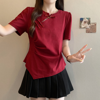 新中式不对称短袖T恤 New Chinese Style Asymmetric Short Sleeve T-Shirt