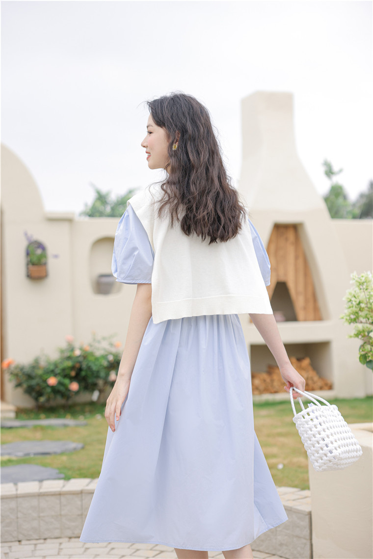 Polo Buttoned Dress with Knit Shawl 排扣连衣裙+针织披肩 *2 Colors