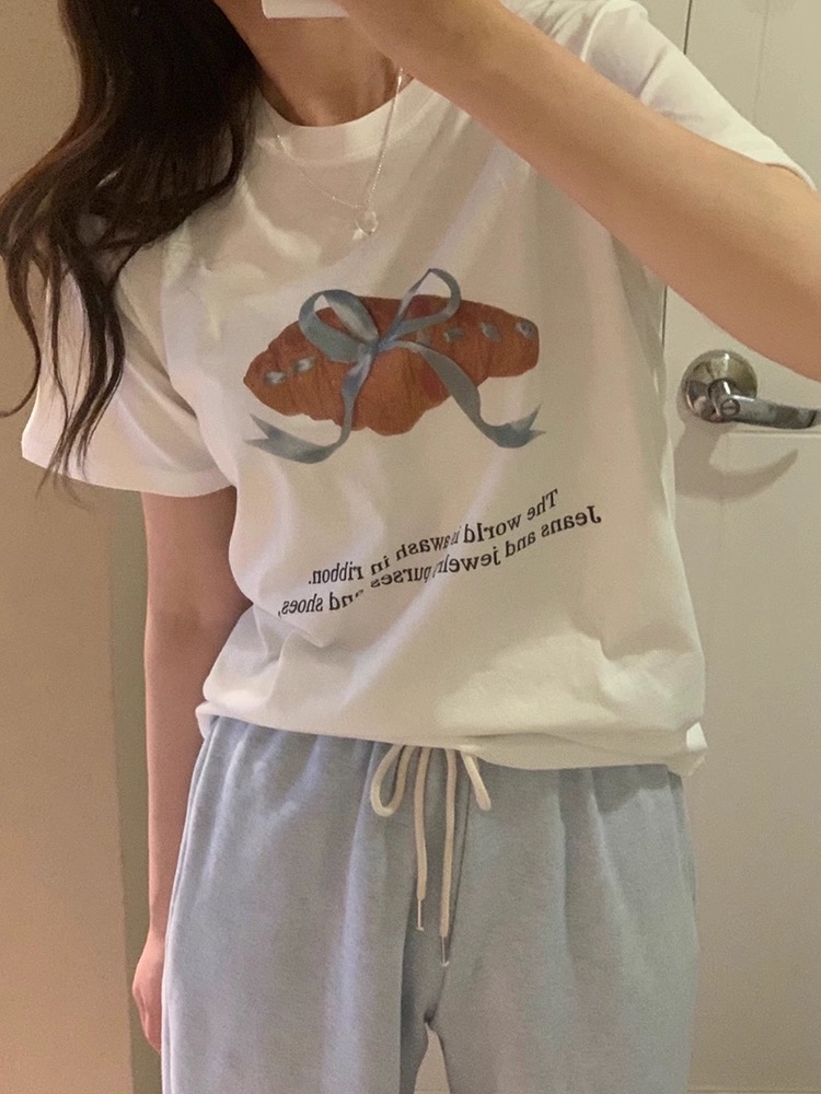 Ribbon Croissant Tee 蝴蝶结可颂T恤*2Colors