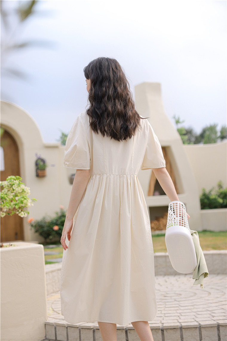 Polo Buttoned Dress with Knit Shawl 排扣连衣裙+针织披肩 *2 Colors