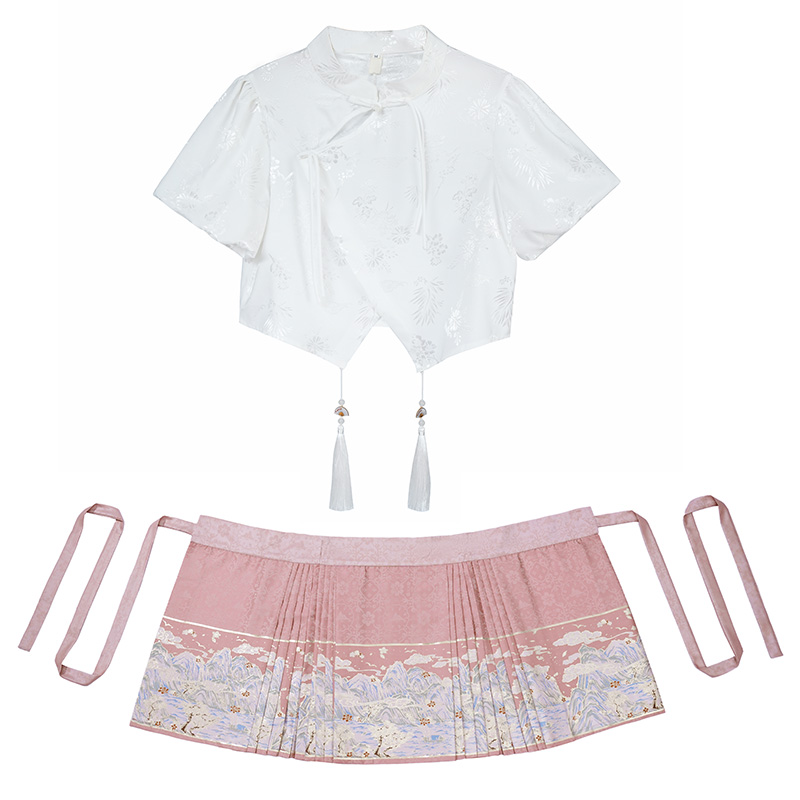 Golden Bloom Two-Piece Set斜襟提花上衣+织金刺绣马面短裙