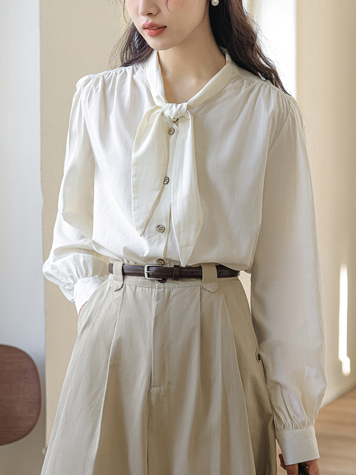 Sella Tie-Front Blouse 纯色系带衬衫*2色