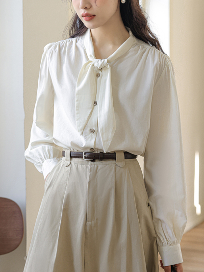 Sella Tie-Front Blouse 纯色系带衬衫*2Colors