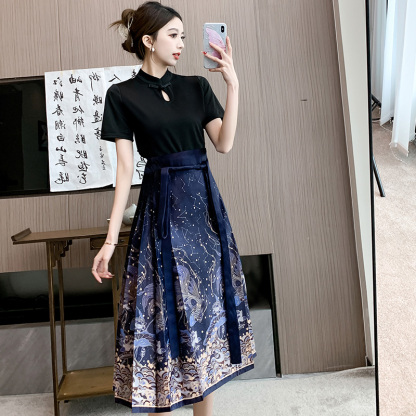 Real Shot In Stock Dreamy Galaxy Horse Face Skirt Light National Style New Chinese Style High-end Slimming Daily Commuting Skirt Summer