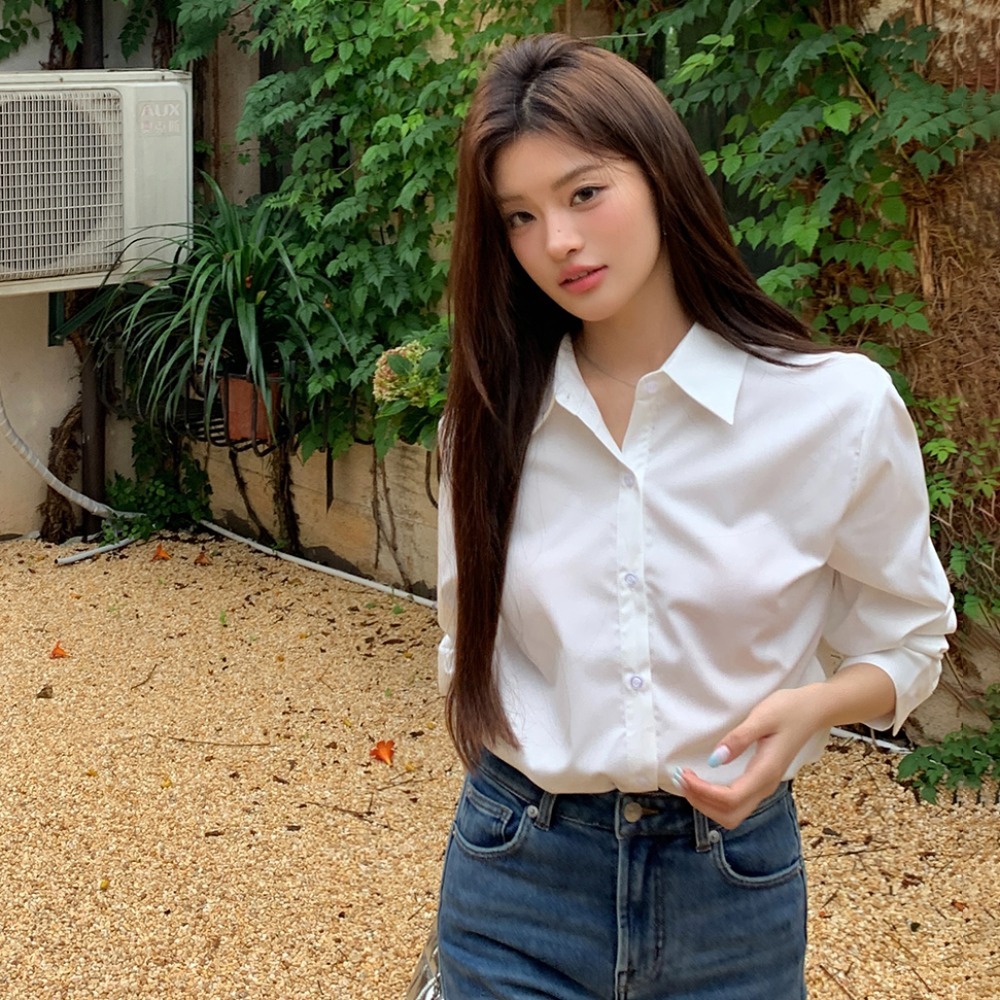 Real Shot 2025 Spring New Design Non-Iron Wrinkle-Resistant White Shirt for Women Elegant Versatile Fashion Blouse Top