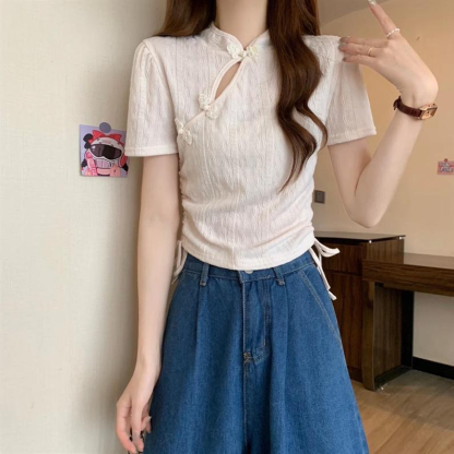 盘扣立领抽绳T恤*2 Colors