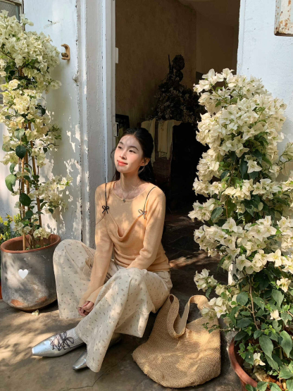 Sweet Bow Faux Two-Piece Knit Top 氧气甜美感~立刻入坑甜美蝴蝶结吊带假两件针织衫*7 Colors