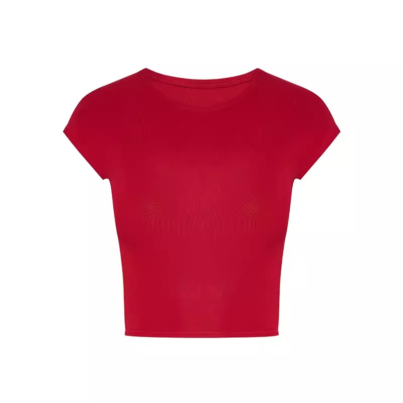 T443 # 230g Cool Silk Cotton 40s 1*1 Ribbed Round Neck Short Pure Desire Hot Girl Slim Hourglass T-Shirt for Women