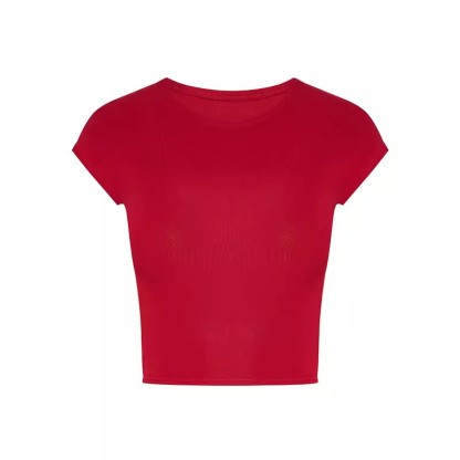 T443 # 230g Cool Silk Cotton 40s 1*1 Ribbed Round Neck Short Pure Desire Hot Girl Slim Hourglass T-Shirt for Women