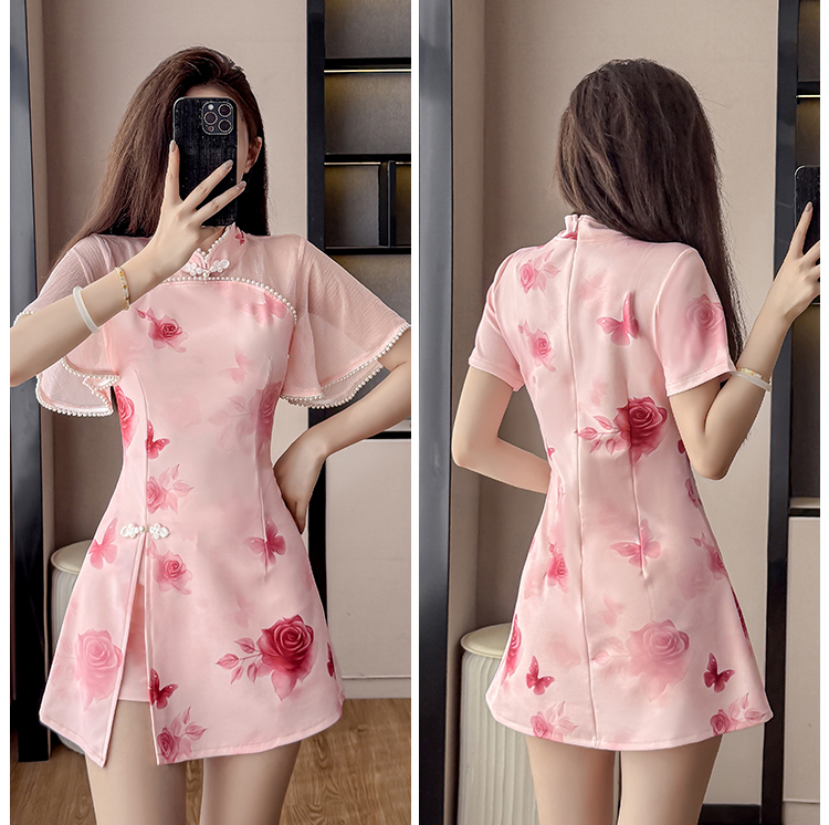 Real Shot New Elastic Improved Cheongsam New Gentle Youthful Style Elegant High-End Girl Petite Set