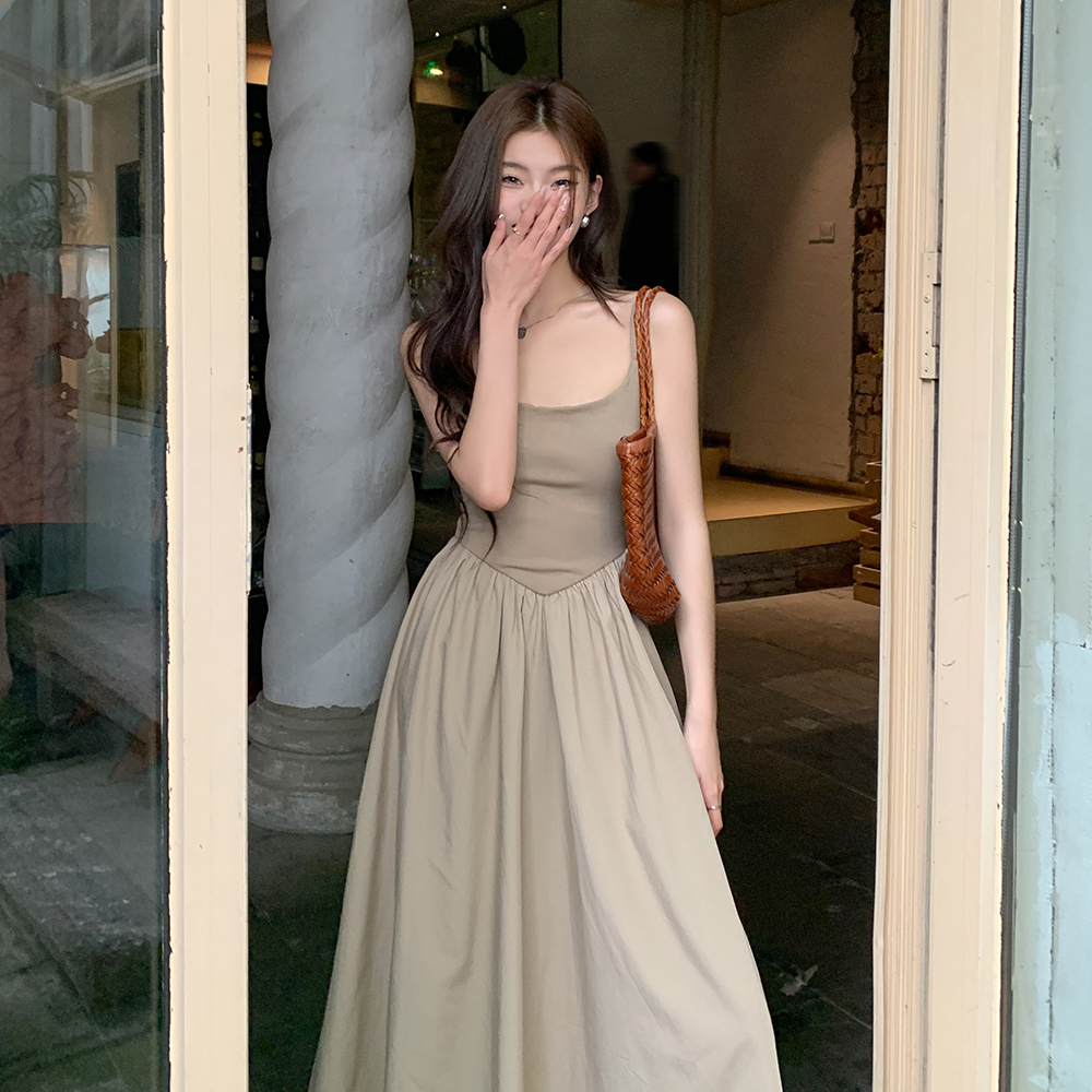 Real Shot 2023 Summer New Suspender Dress Long Slimming Women's Elegant All-Match Gentle Dress