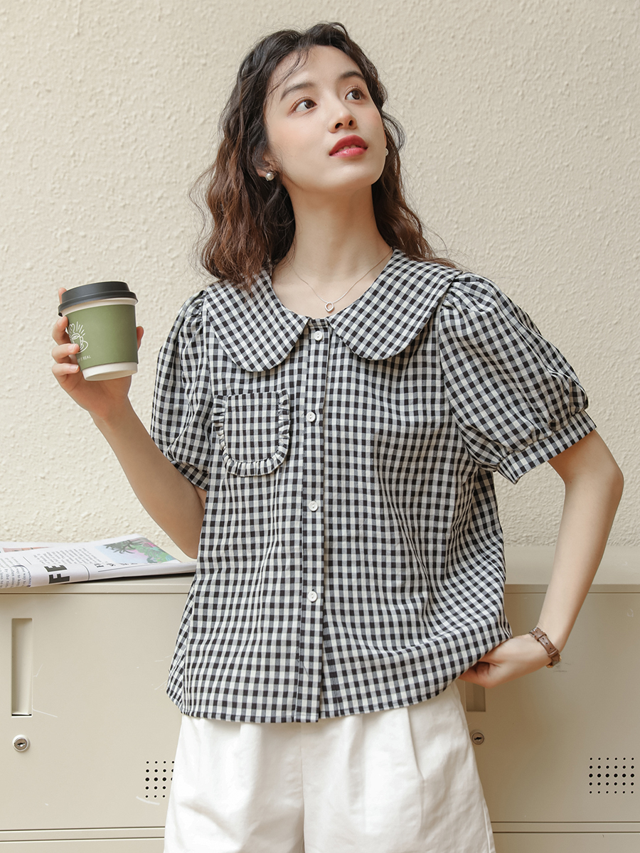 Vintage Plaid Doll Collar Shirt 复古娃娃领衬衫 